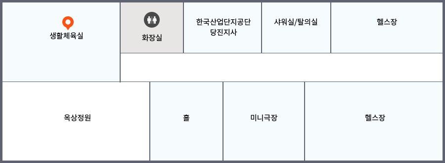 3층에는 생활체육실, 한국산업단지공단 당진지사, 소극장, 헬스실이 있습니다.