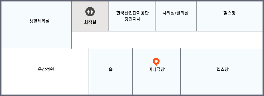 3층에는 생활체육실, 한국산업단지공단 당진지사, 소극장, 헬스실이 있습니다.