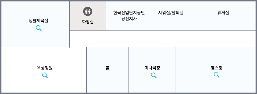 3층에는 생활체육실, 한국산업단지공단 당진지사, 소극장, 헬스실이 있습니다.