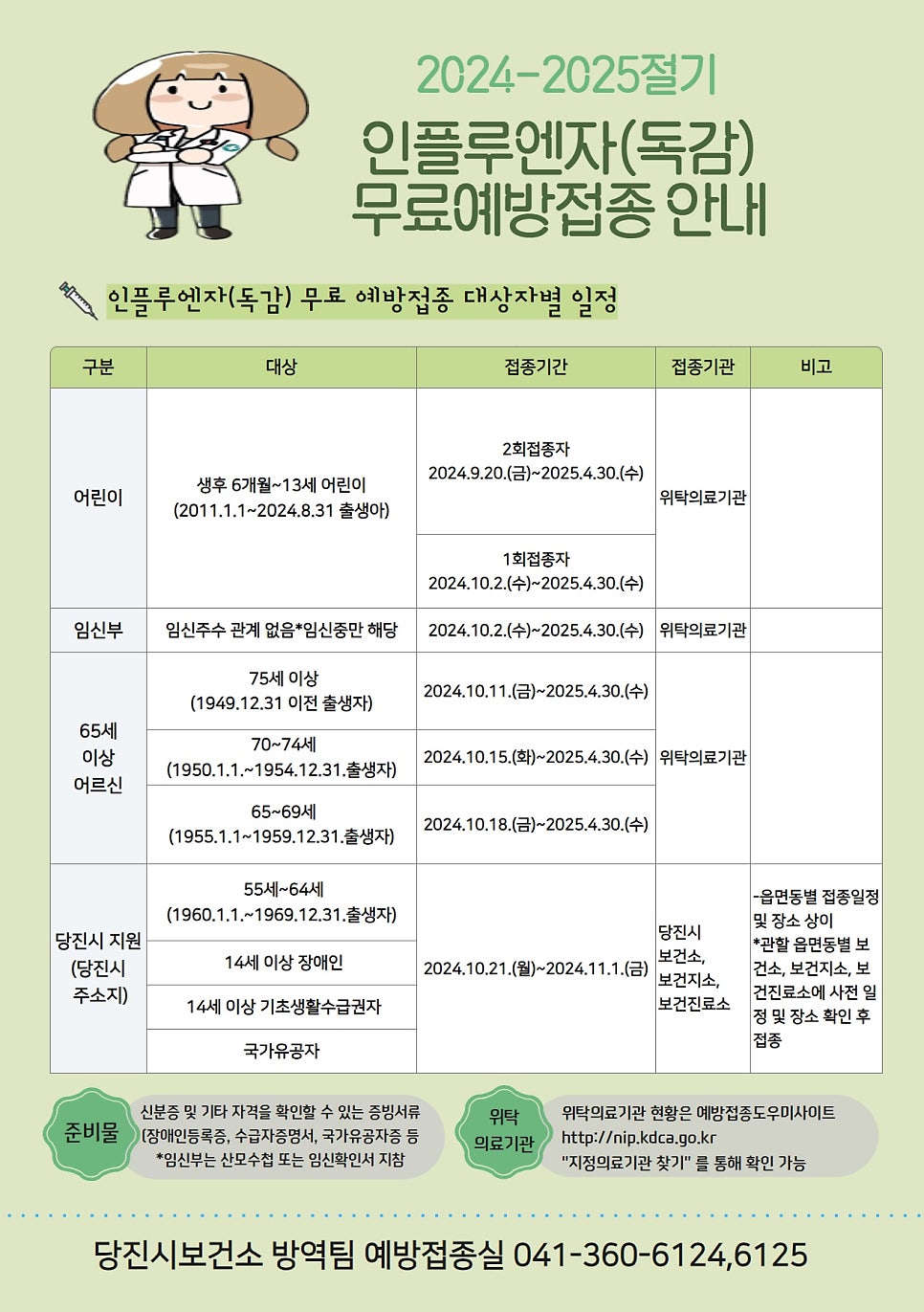 2024-2025절기 인플루엔자(독감) 무료예방접종 안내 이미지