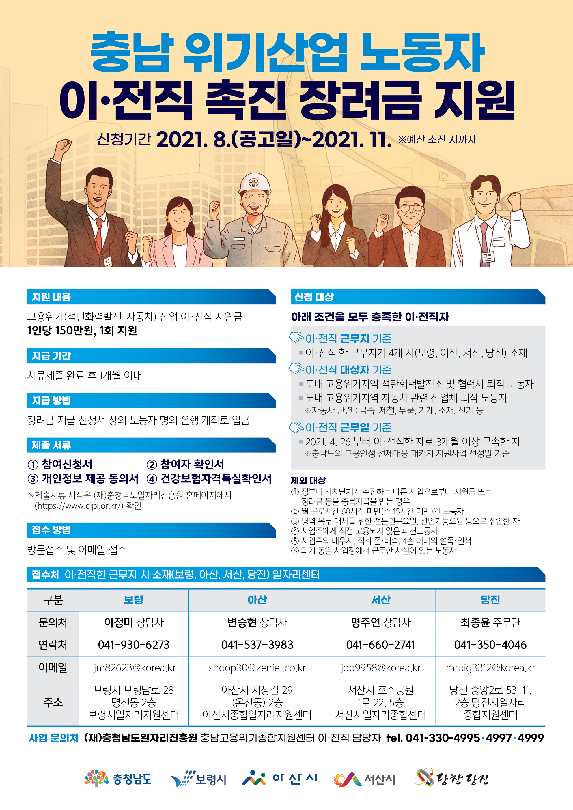 당진시, 위기 노동자 생활안정 지원위한 이·전직 장려금 지원