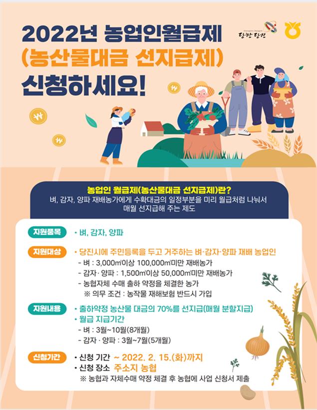 당진시, 농업인월급제 신청․접수