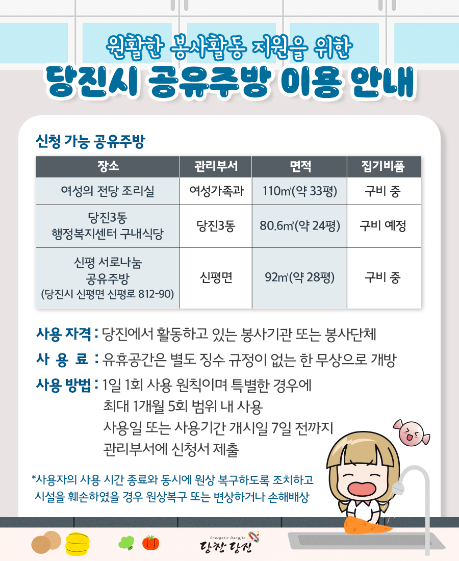 원활한 봉사활동 지원을 위한 당진시 공유주방 이용 안내 이미지