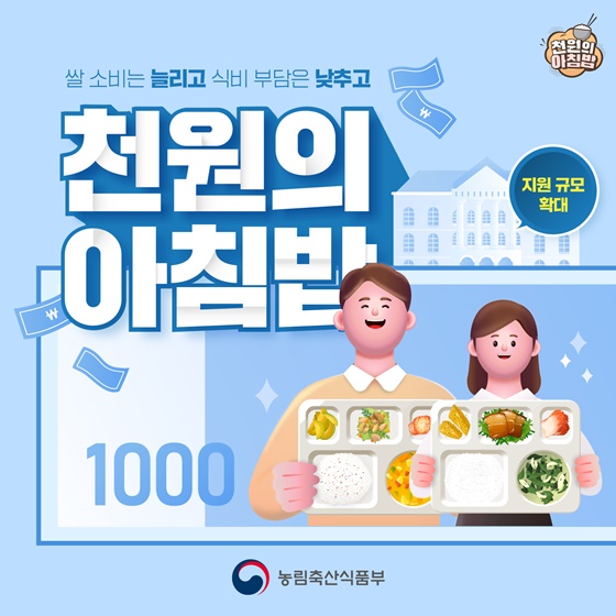 ‘천원의 아침밥’ 지원 규모를 확대합니다! 이미지